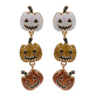 Glittered Enamel Halloween Pumpkin Link Dropdown Earrings