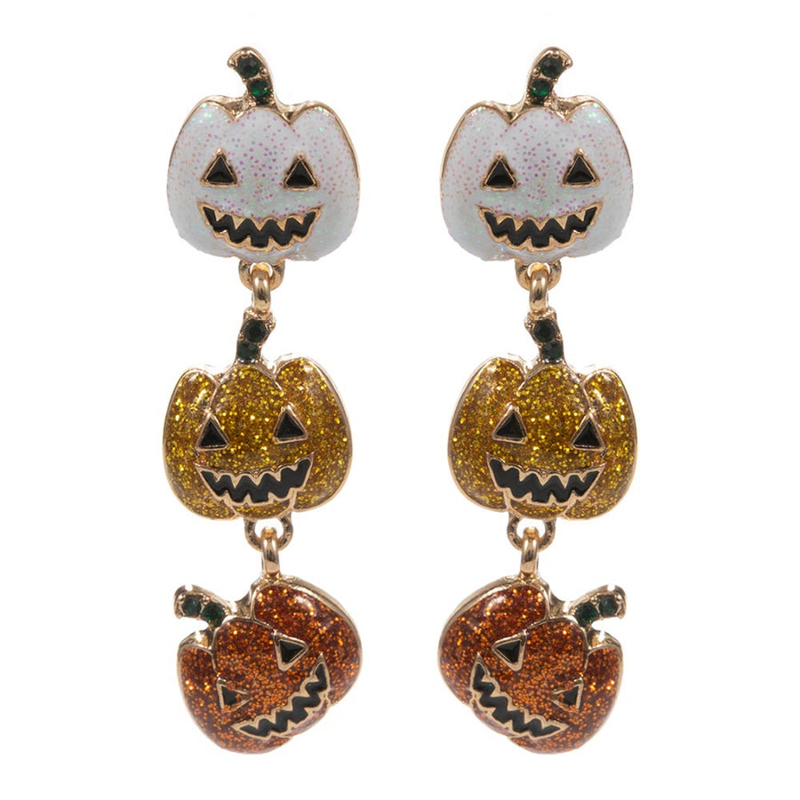Glittered Enamel Halloween Pumpkin Link Dropdown Earrings