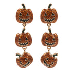 Glittered Enamel Halloween Pumpkin Link Dropdown Earrings