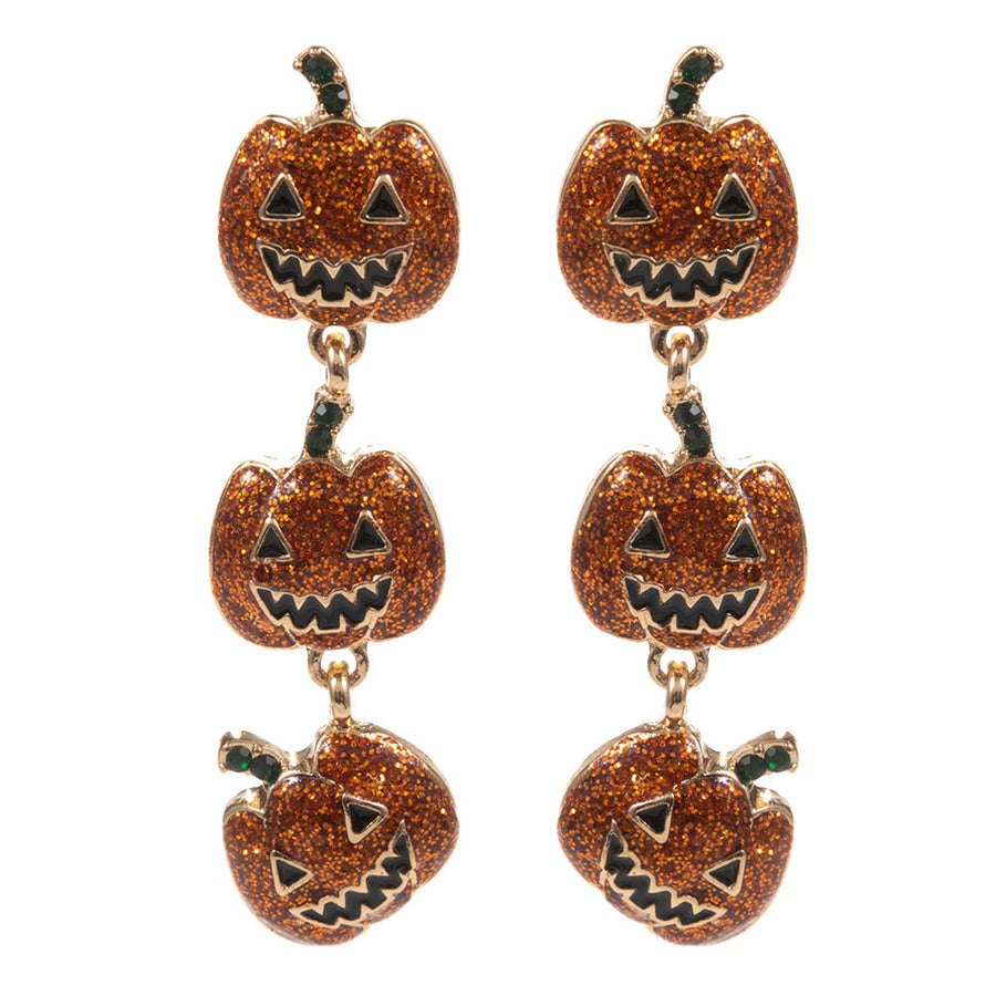 Glittered Enamel Halloween Pumpkin Link Dropdown Earrings