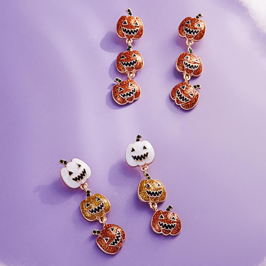 Glittered Enamel Halloween Pumpkin Link Dropdown Earrings