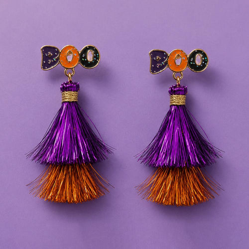 Halloween BOO Tassel Drop Statement Earrings