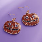 Eye Pointed Glittered Enamel Halloween Pumpkin Dangle Earrings