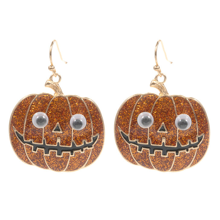Eye Pointed Glittered Enamel Halloween Pumpkin Dangle Earrings