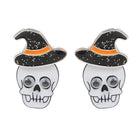 Eye Pointed Enamel Skull Head in Witch Hat Earrings