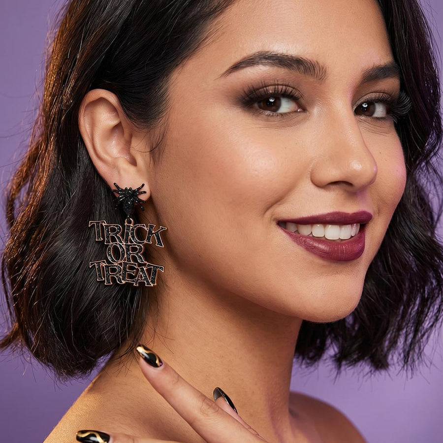 TRICK OR TREAT Halloween Message Drop Dangle Earrings