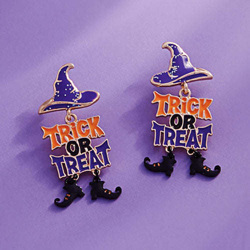Halloween Witch Hat TRICK OR TREAT Message Link Drop Earrings