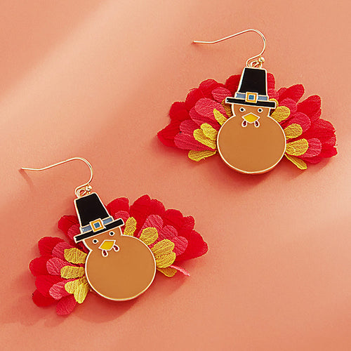 Enamel Thanksgiving Turkey Dangle Earrings