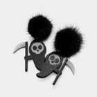 Glow In The Dark Pom Pom Skull Grim Reaper Dangle Earrings