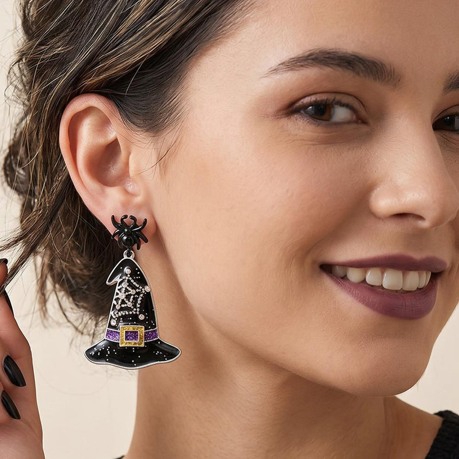 Spider Witch Hat Charm Drop Dangle Earrings