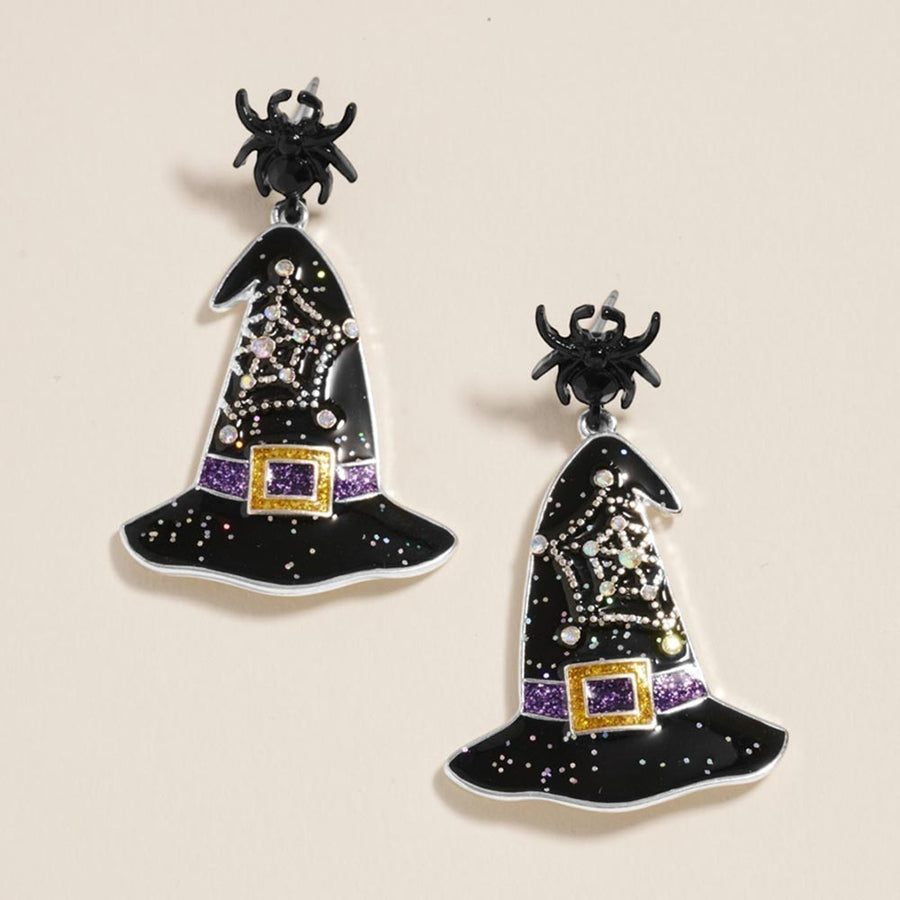 Spider Witch Hat Charm Drop Dangle Earrings