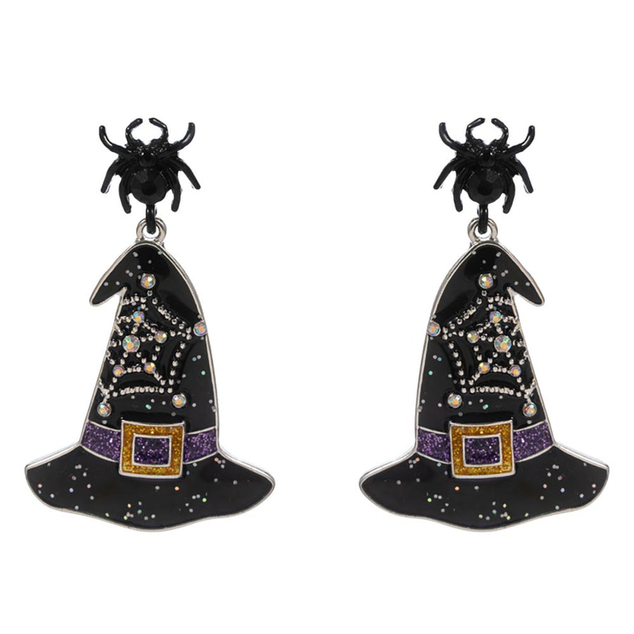 Spider Witch Hat Charm Drop Dangle Earrings