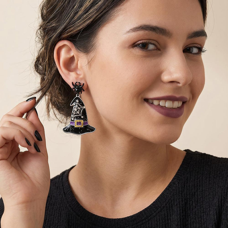 Spider Witch Hat Charm Drop Dangle Earrings