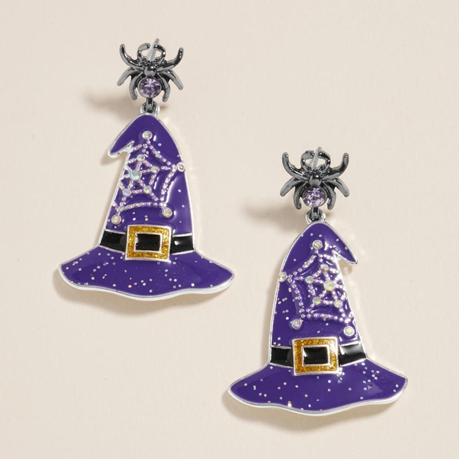 Spider Witch Hat Charm Drop Dangle Earrings