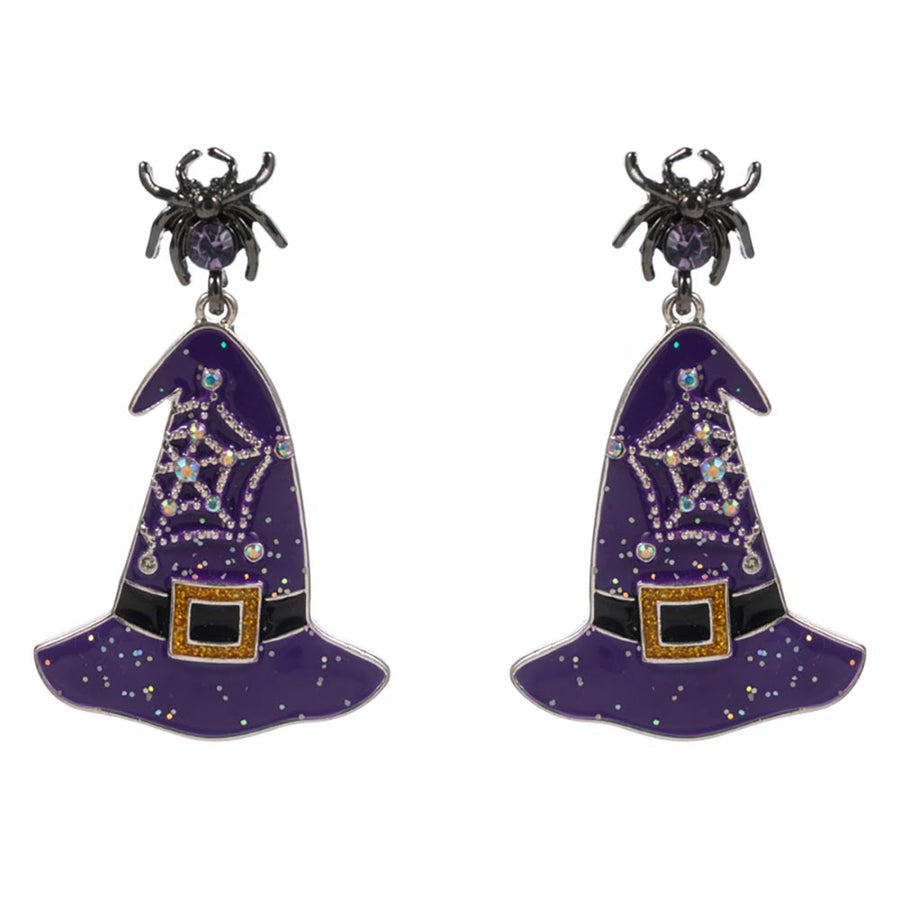 Spider Witch Hat Charm Drop Dangle Earrings