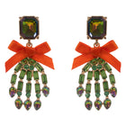 Bow Accent Glass Stone Skeleton Hand Dangle Earrings