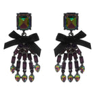 Bow Accent Glass Stone Skeleton Hand Dangle Earrings