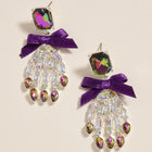 Bow Accent Glass Stone Skeleton Hand Dangle Earrings