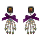 Bow Accent Glass Stone Skeleton Hand Dangle Earrings