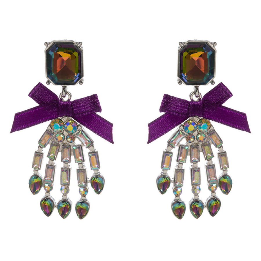 Bow Accent Glass Stone Skeleton Hand Dangle Earrings