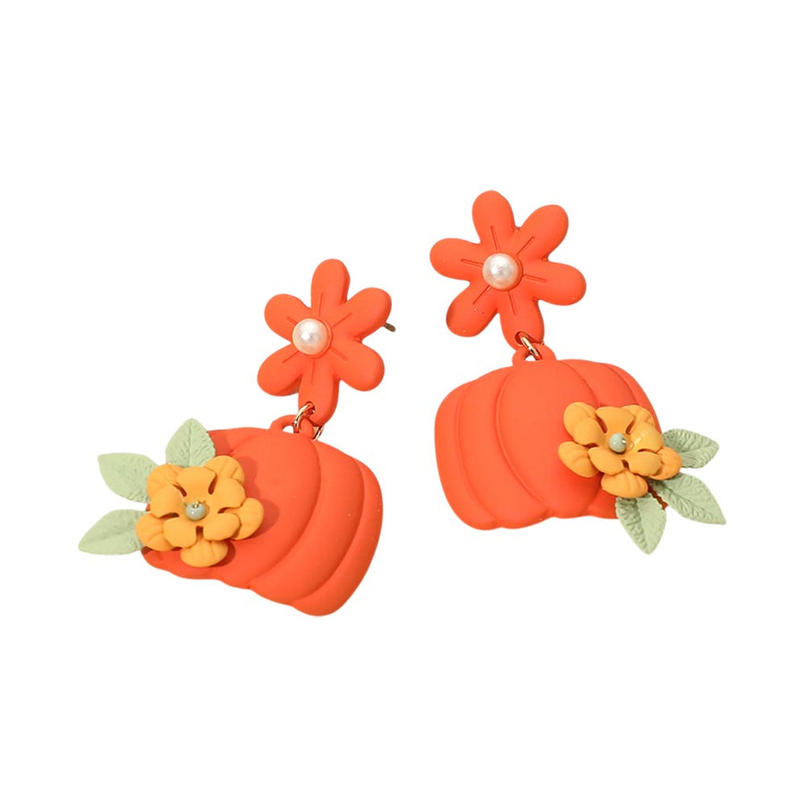 Autumn Pumpkin Charm Drop Dangle Earrings