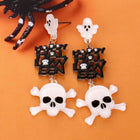 Happy Halloween Message Glittered Resin Ghost Skull Link Dangle Earrings