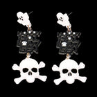 Happy Halloween Message Glittered Resin Ghost Skull Link Dangle Earrings