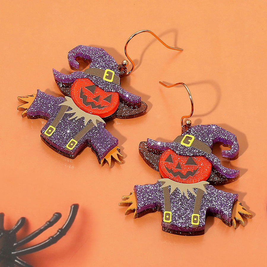 Glittered Resin Scarecrow Halloween Pumpkin Dangle Earrings