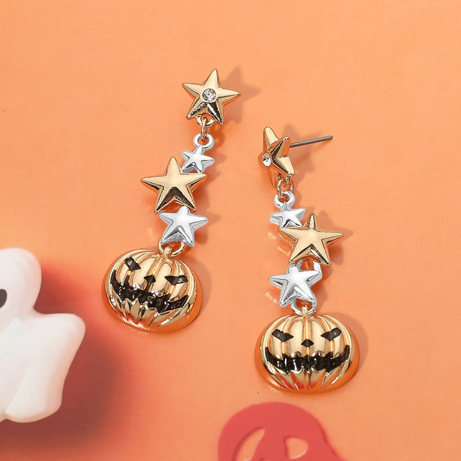 Halloween Star Jack-O Lantern Charm Link Drop Earrings