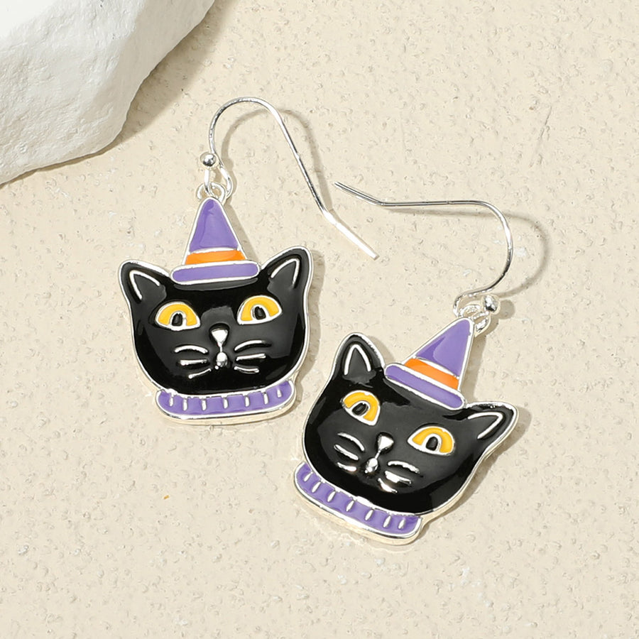 Halloween Black Cat Dangle Earrings