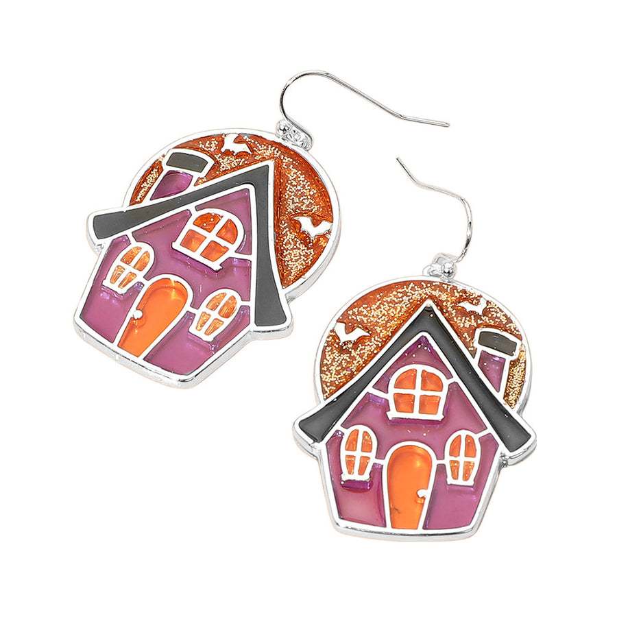 Enamel Haunted House Dangle Earrings