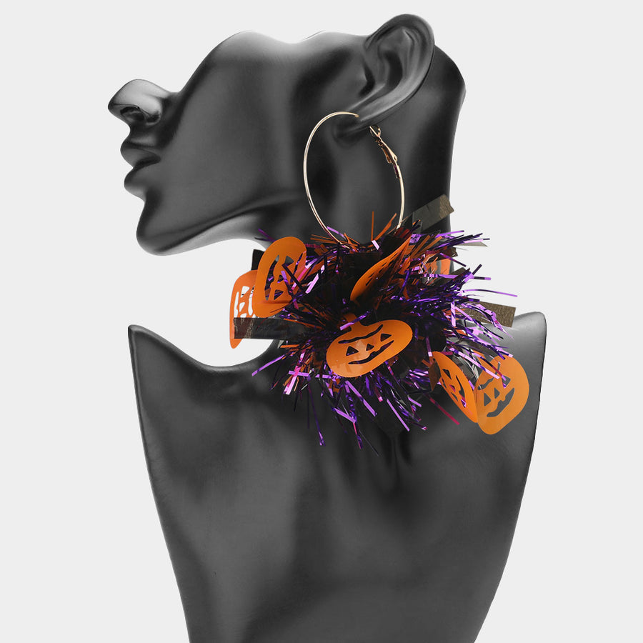 Oversized Halloween Tinsel Tassel Drop Hoop Earrings
