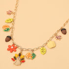 Thanksgiving Turkey Leaf Pumpkin Acorn Flower Charm Station Necklace