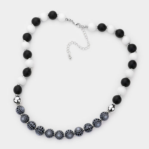 Halloween Spider Web Accented Wood Beaded Necklace