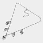 Stone Pointed Spider Web Stud Skeleton Hand Charm Station Necklace