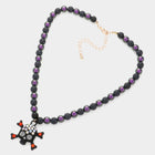 Rhinestone Embellished Skull Pendant Beaded Necklace