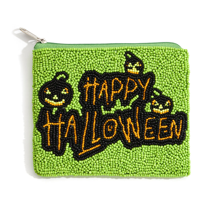 Happy Halloween Message Seed Beaded Halloween Mini Pouch Bag