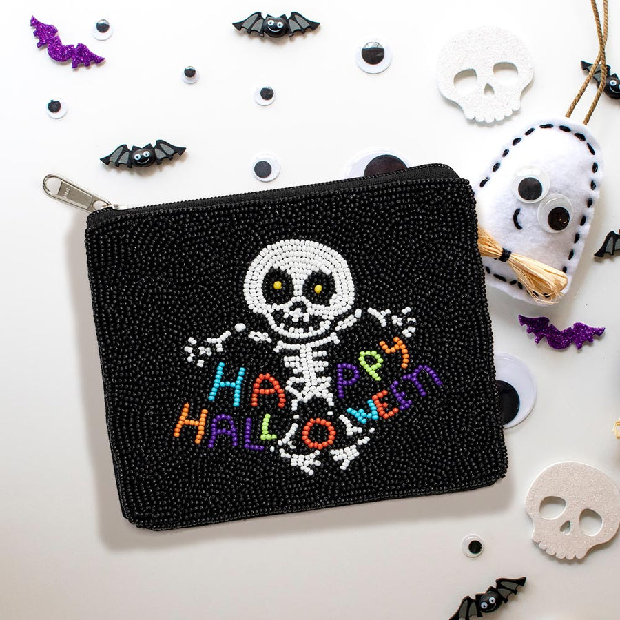 Happy Halloween Message Seed Beaded Halloween Mini Pouch Bag