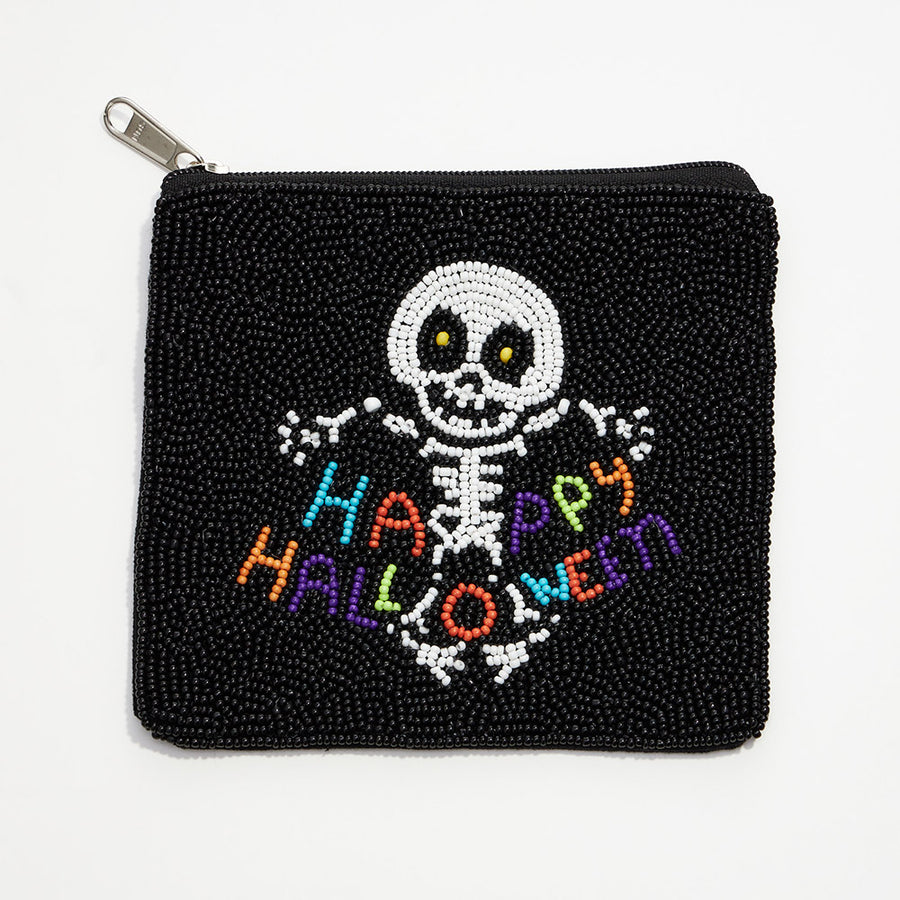 Happy Halloween Message Seed Beaded Halloween Mini Pouch Bag