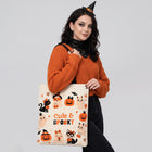 BOO YAH Halloween Pumpkin Black Cat Character Printed Shoulder Tote Bag