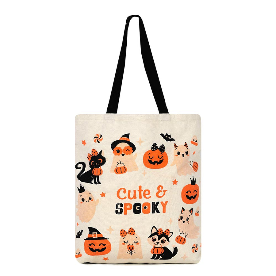 BOO YAH Halloween Pumpkin Black Cat Character Printed Shoulder Tote Bag