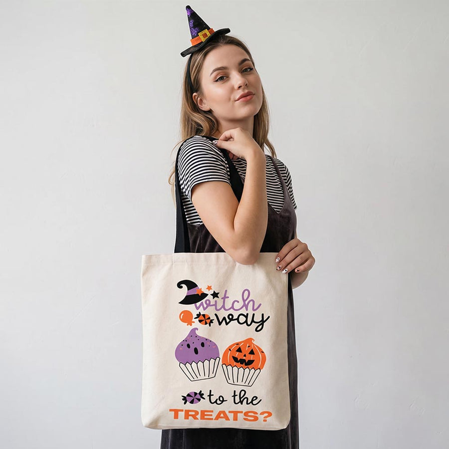 BOO YAH Halloween Pumpkin Black Cat Character Printed Shoulder Tote Bag