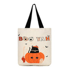 BOO YAH Halloween Pumpkin Black Cat Character Printed Shoulder Tote Bag