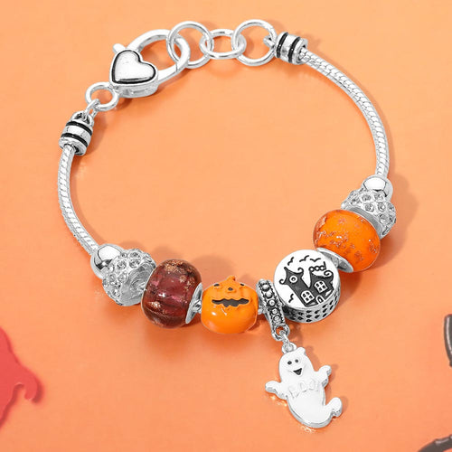 Halloween Pumpkin Ghost Multi Charm Beaded Bracelet