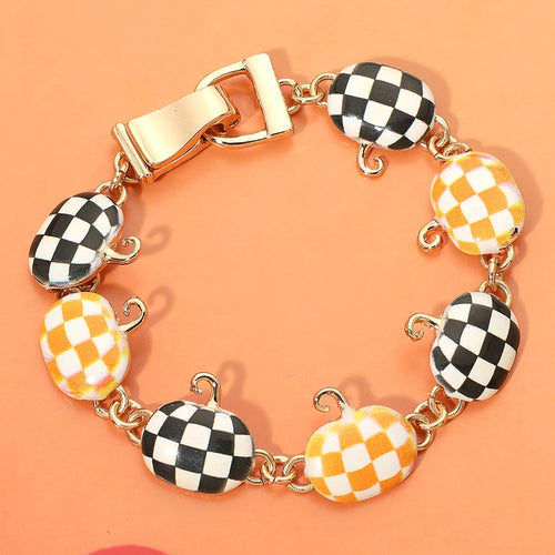 Halloween Checkered Pumpkin Charm Link Magnetic Bracelet