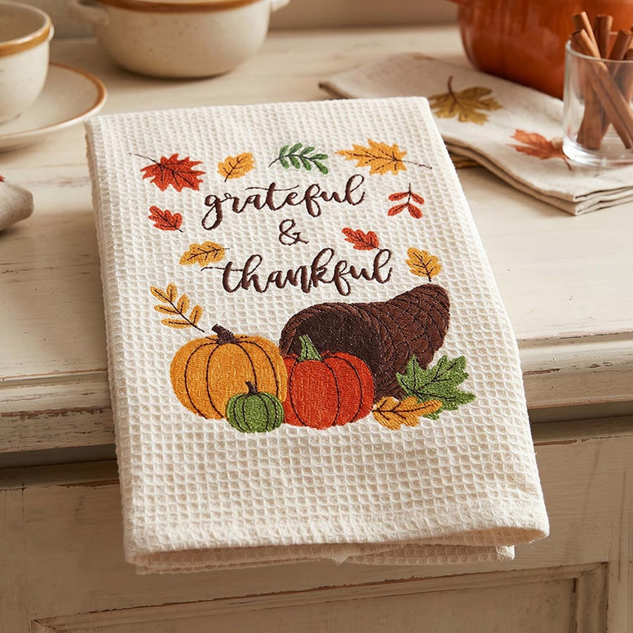 Thanksgiving Message GRATEFUL THANKFUL Autumn Printed Kitchen Towel