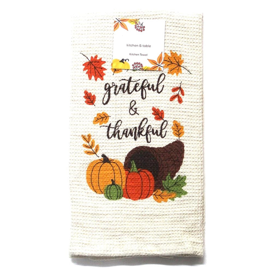 Thanksgiving Message GRATEFUL THANKFUL Autumn Printed Kitchen Towel