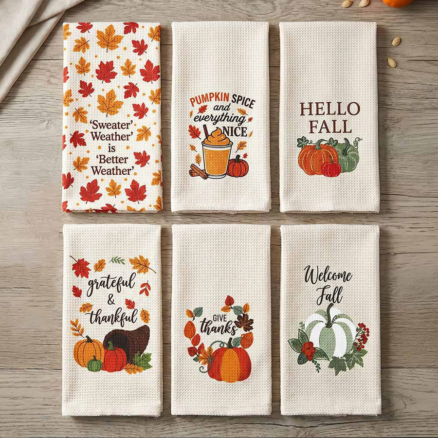 Thanksgiving Message GRATEFUL THANKFUL Autumn Printed Kitchen Towel