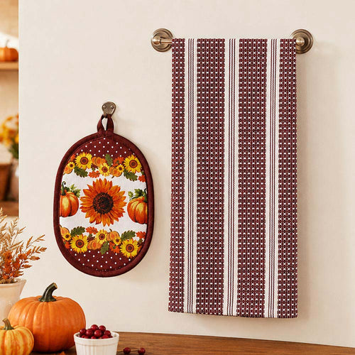 2PCS - Fall Sunflower Pumpkin Kitchen Towel Pot Holder Set