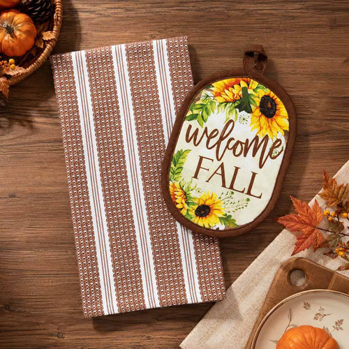 2PCS - WELCOME FALL Sunflower Kitchen Towel Pot Holder Set